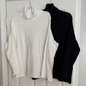 Lands' End Women’s Lot of 2 White/Black Shape Fitted Turtlenecks